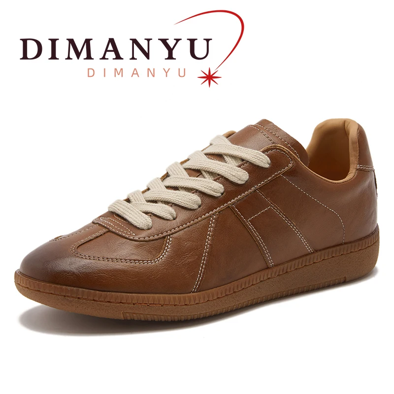 

DIMANYU Board Shoes Women's Genuine Leather 2024 New Spring Women's Sneakers Vintage Lace-up German Training Shoes Women
