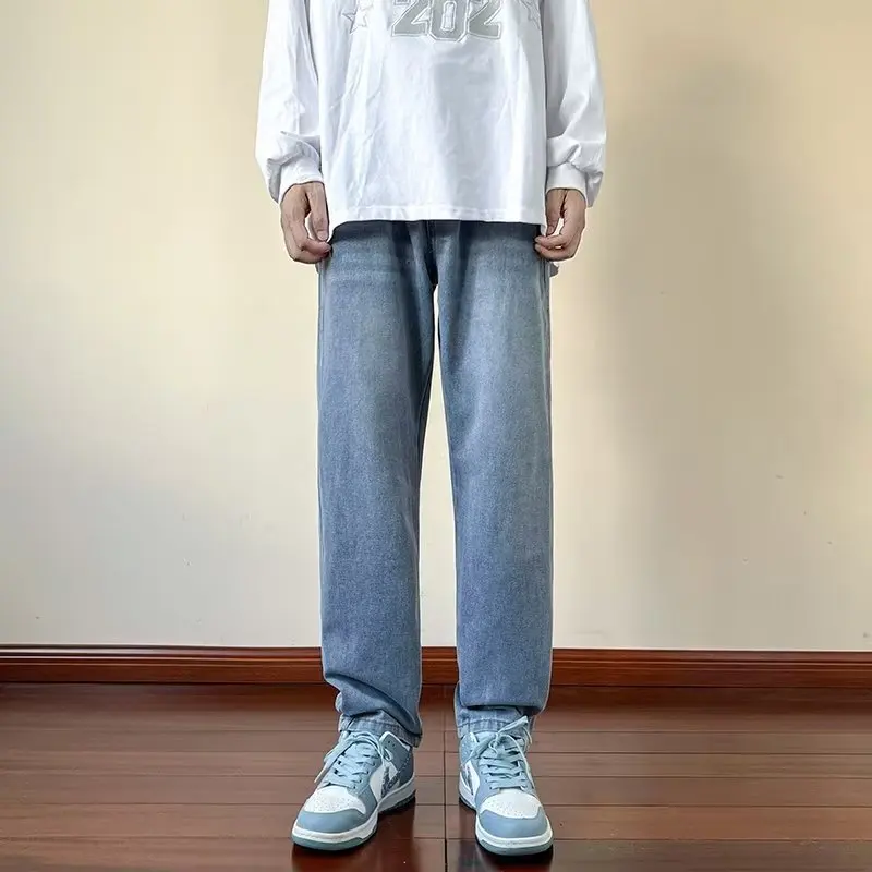 Men's Jeans, Spring and Autumn Loose Straight Pants, Students' Casual Wide Leg Fashion Pants, Sagging Nine-piece Pants
