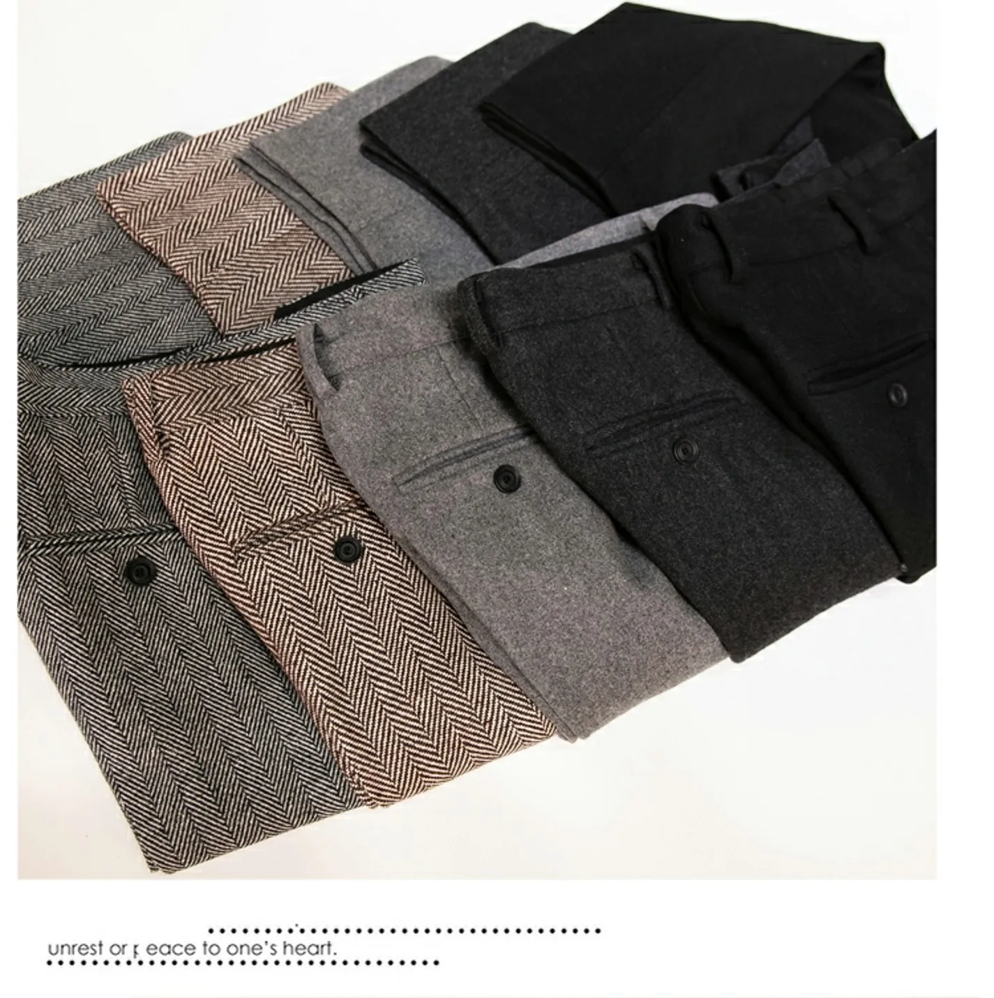 Herbst und Winter britische Retro-Hose aus Woll-Tweed mit Fischgrätenmuster für Herren in großen Größen – Detail 3