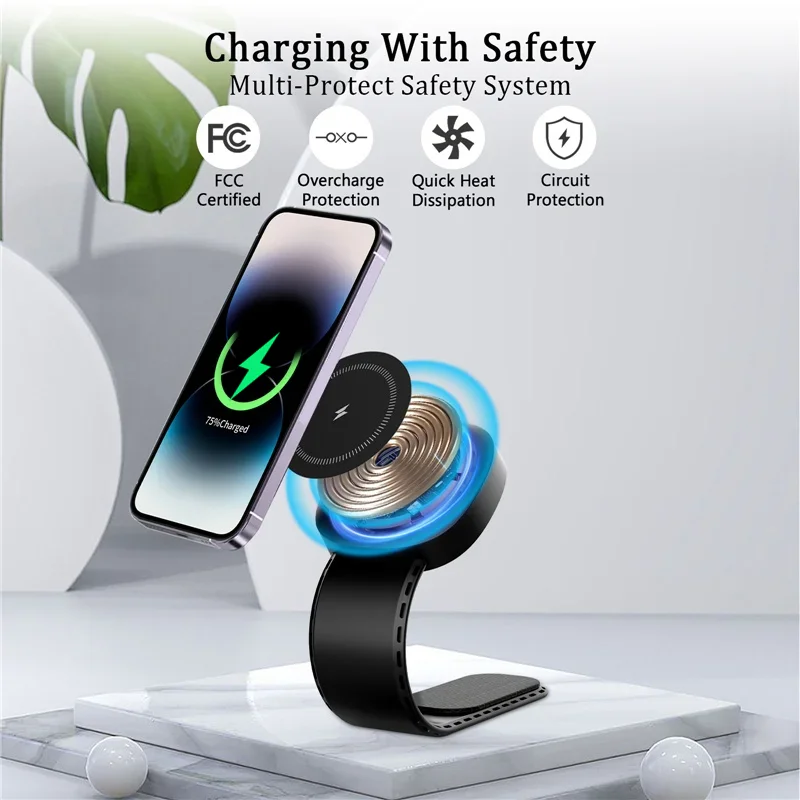 Magnetic Car Wireless Charger Fast Charging Car Phone Holder Center Control Screen Dashboard for iPhone 15 14 13 12 Pro Max Mini 4