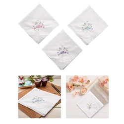 1 Pc 28cm Colorful White Lace Embroidered Handkerchief Floral Pattern Cotton Square Towel Wedding Party Hanky Random Color