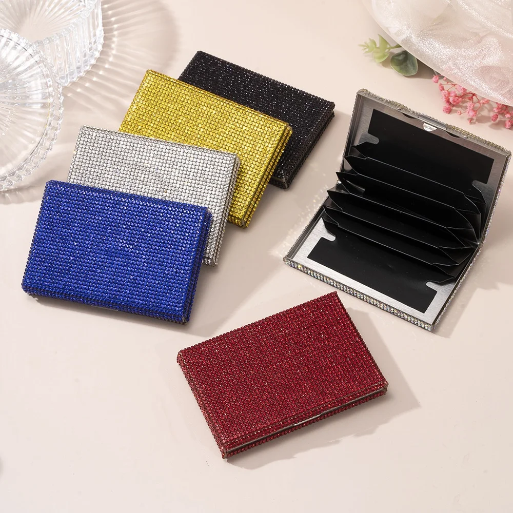 Rhinestone StainlessSteel Credit Card Holder Men Slim Anti Protect Travel ID Cardholder Women Rfid Wallet Metal Case Porte Carte 2