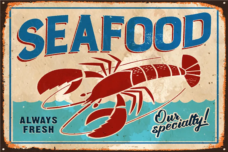 

Fast Food Vintage Metal Plate Restaurant Signs Seafood Decor for Kitchen Toilet Sign Gardening Decoration Plates Metal