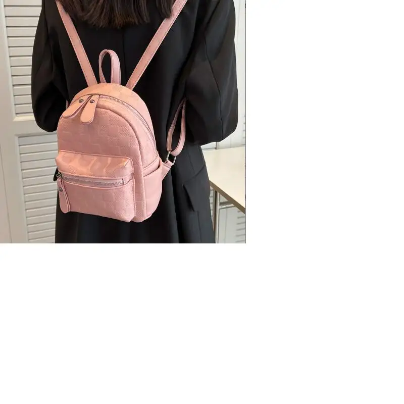 Hot Sale New Fashion Plaid Design Leather Small Backpack Women Double Zipper Shoulder Bags Leisure Totes Crossbody School Bag 3