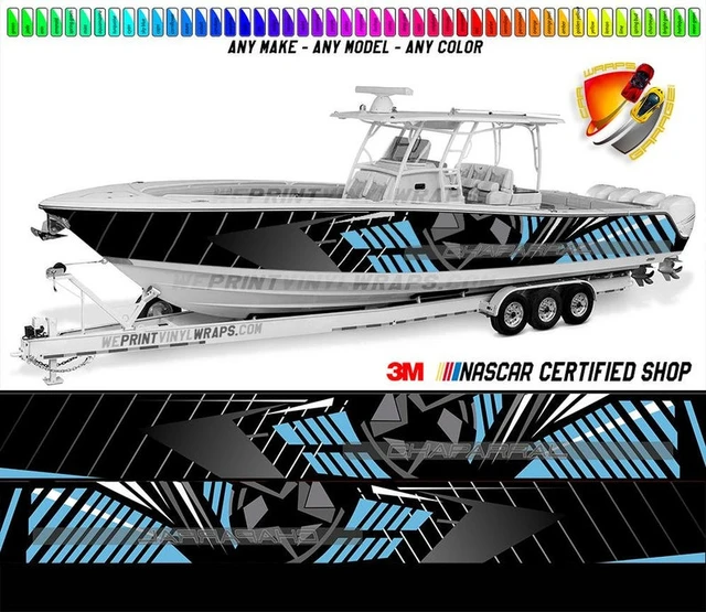 Black and Blue Lines Star Any Boat Name Graphic Vinyl Boat Wrap