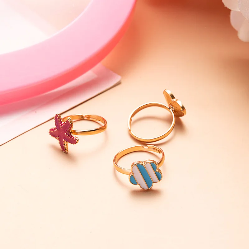 Finger Ring 10pcs/lot Cute Cartoon Kids Rings Candy Flower Animal Bow Shape Ring Girls Jewelry Enamel Flower Crown Finger Ring For Children