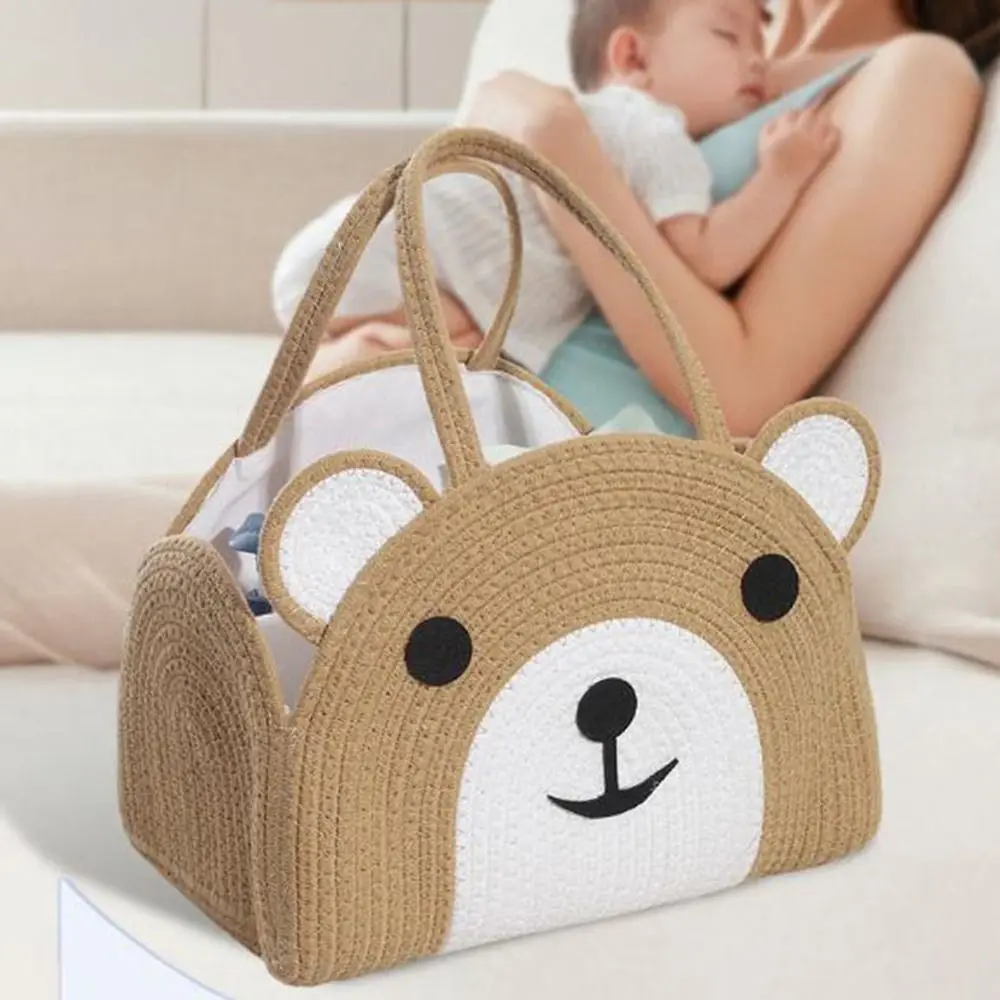 Cotton Rope Baby Diaper Bag Handheld Bear Pattern Mommy Bag with Handle Large Capacity Diaper Organizer Baby Shower Party