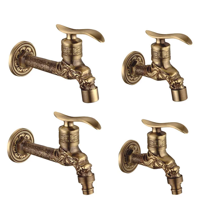 Tuqiu Antique Brass Dragon Carved Outdoor Garden Faucet