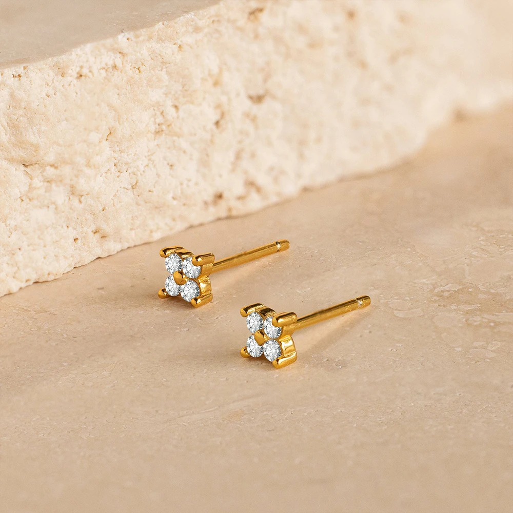 Orecchini A Fiore Donna Placcati Oro 14K | Argento 925 Ipoallergenici | Regalo Elegante