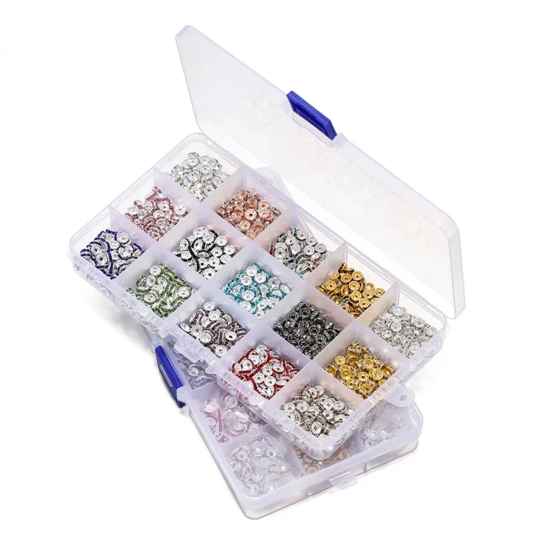 1박스 4-8mm 실버 컬러 라인스톤 론델 크리스탈 비즈 루즈 스페이서 비즈 키트 DIY 쥬얼리 제작 키트 용품 세트
