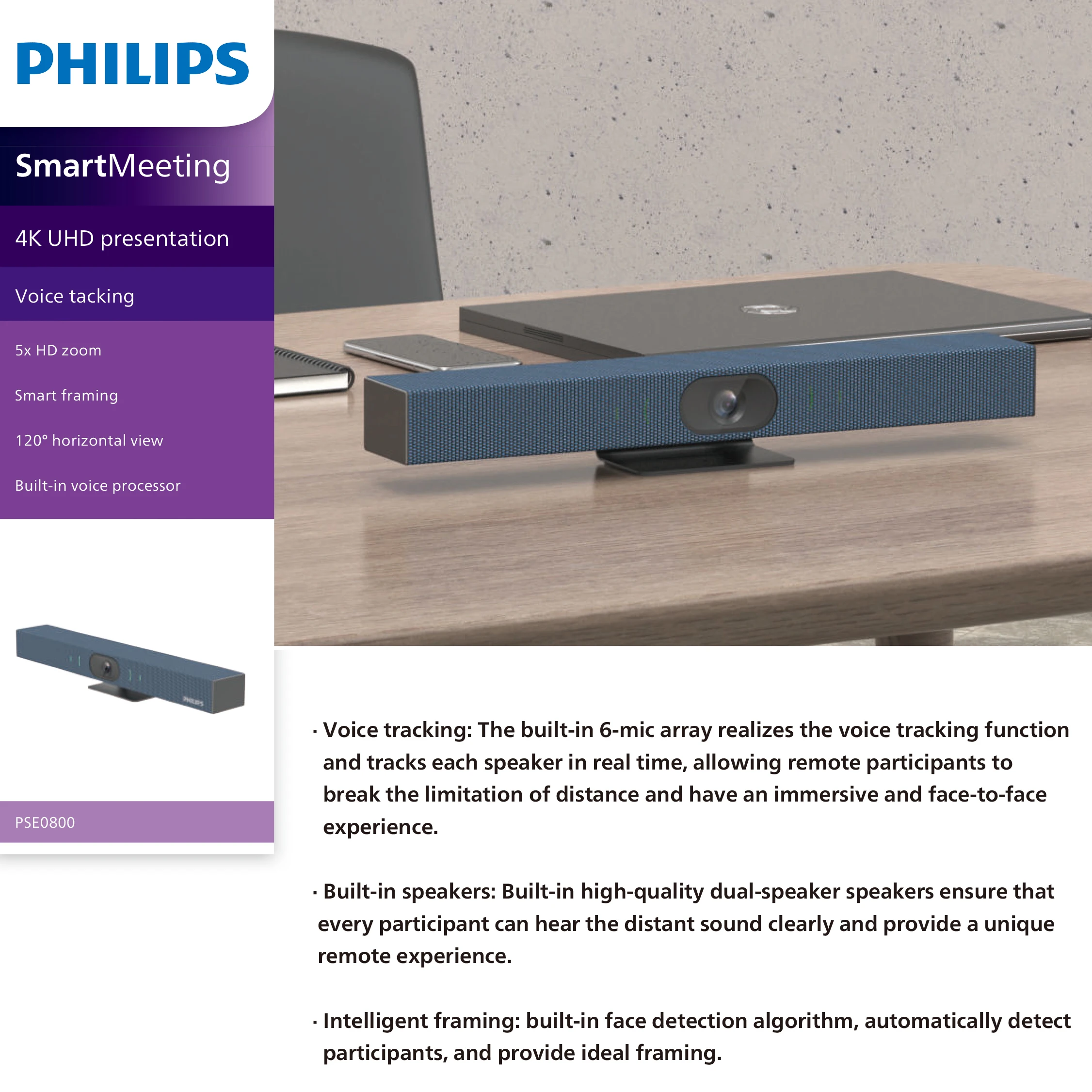 PHILIPS PSE0800 Original video meeting sound bar Intelligent 4K audio and video integrated conference camera