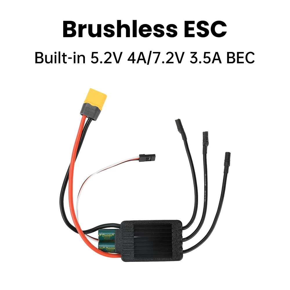 Micro moteur ESC 1S 3.7V 5A BLDC installé sur un bras de quadricoptère, entouré de fils et d'hélices.