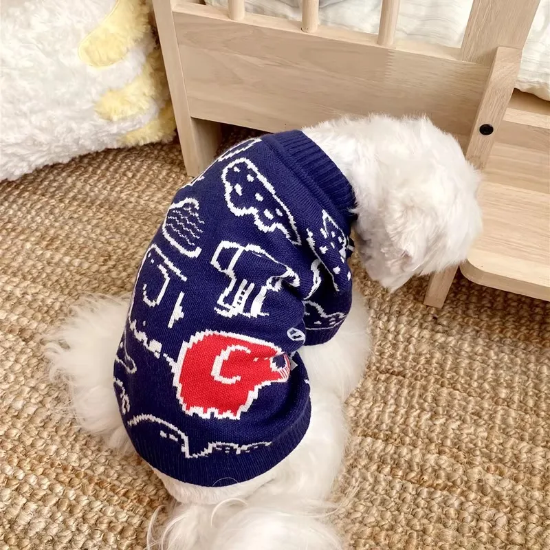 가을 겨울 강아지 옷 동물 프린트 가디건 강아지 스웨터 소형견용 애완동물 코트 치와와 비숑 의류 고양이 강아지 스웨터