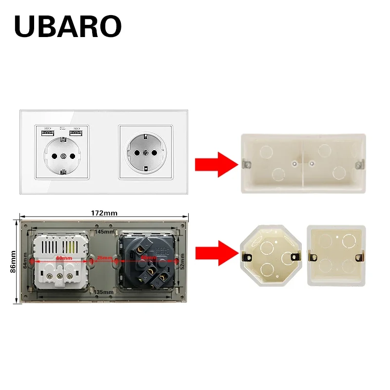 Socket Concealed Bottom Case 172*80*50mm PC Plastic Material Surface Outlet Junction Wall Install Box for 172*86mm Switch