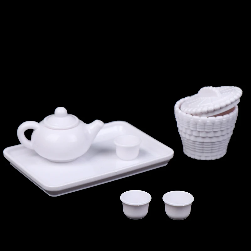 6pcs/set 1:12 Dollhouse Miniature Teapot Coffee Tea Cups Tray Model Kitchen Toys