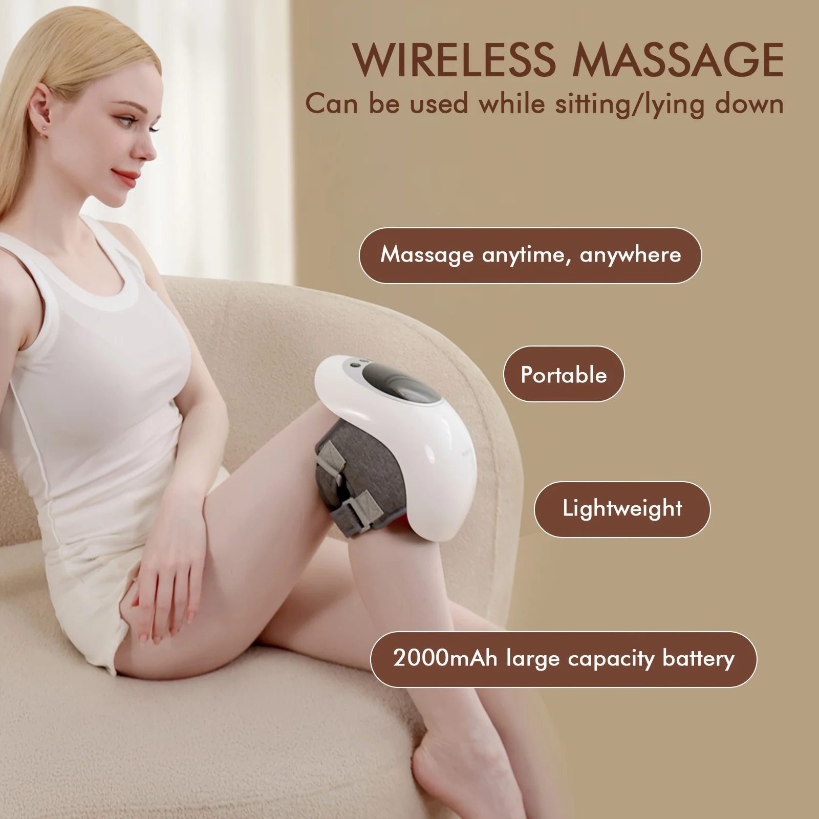 Smart Knee Massager Rechargeable Vibrating Knee Massager for Home Use with LED Touch Screen 3 Heating Modes Gift for Women Men