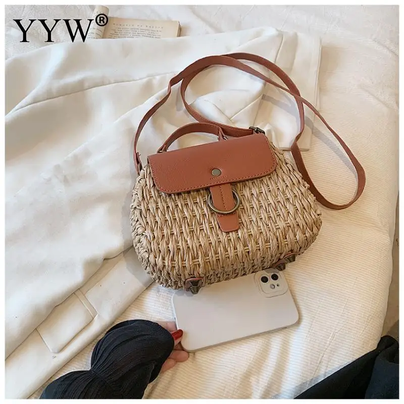 Women Casual Crossbody Summer Handmade Straw Bag Luxury Design Handbag Lady Tote Vacation Beach Bag Rattan Leisure Shoulder Bag