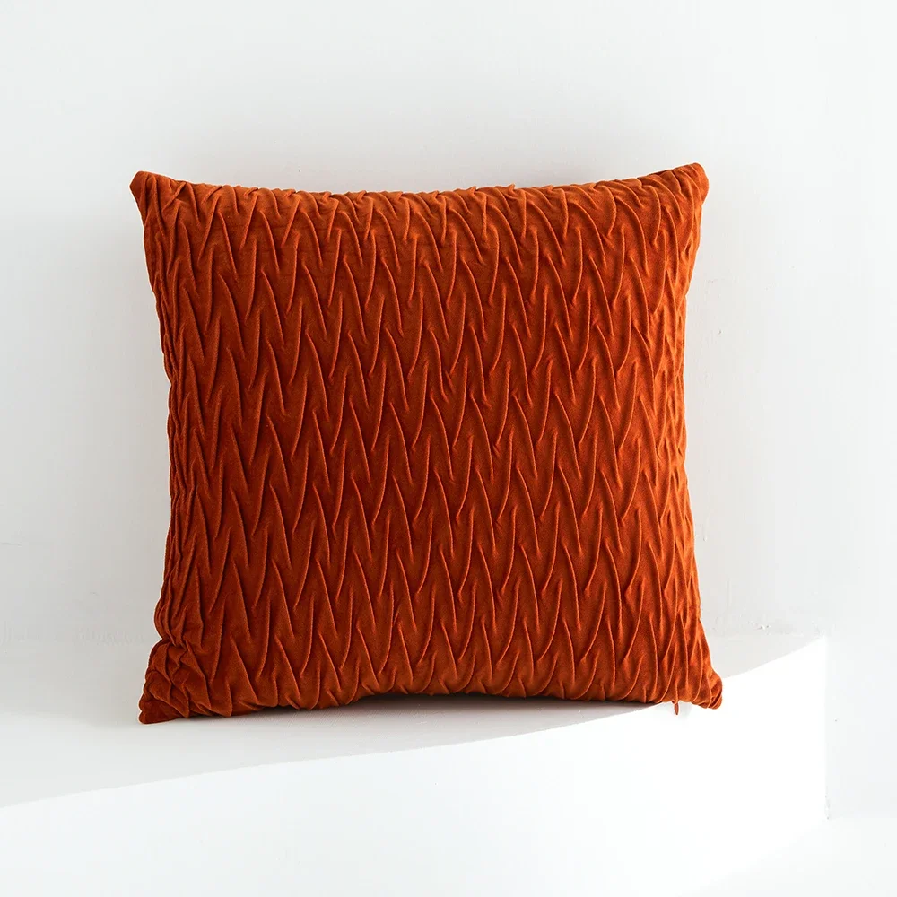 가정용 오렌지 벨벳 쿠션 커버, 3 차원 기하학적 베갯잇, 45 × 45cm 코진 장식 소파