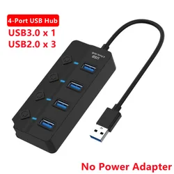 4 - Port USB 3.0 Hub with Power Adapter and Individual Switches (Single Host)