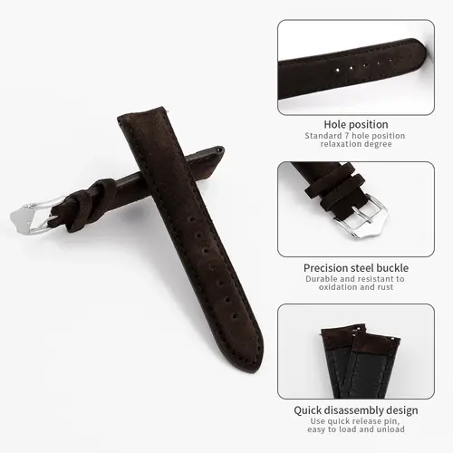 Soft Suede Leather Watch Strap 16mm 18mm 19mm 20mm 22mm Handmade Coffee Watchband Replacement Wristband Pin Buckle for Watch - Image 4