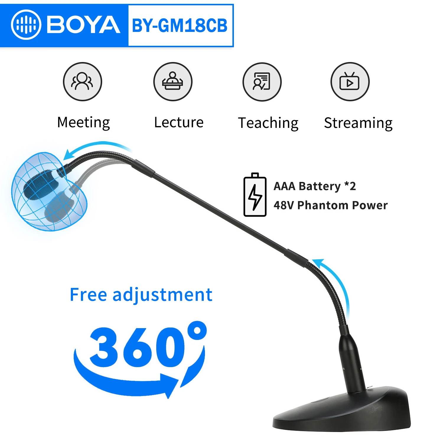 

BOYA BY-GM18CB Cardioid Gooseneck Meeting Conference Desktop Microphone with XLR Connector for PC Computer Rotate 360 Degrees