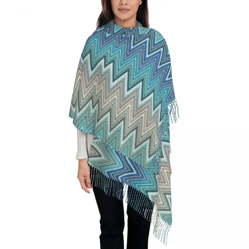 

Camouflage Home Zig Zag Scarf Women Men Luxury Winter Shawl Wraps Zigzag Modern Tassel Wraps