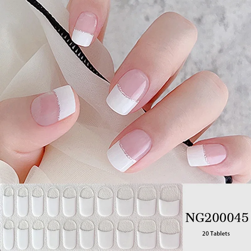 French White Transparent Semi Curing Gel Nail Strip Adhesive Waterproof Long-acting Full Set of Gel Nail Sticker for UV Lamp 4