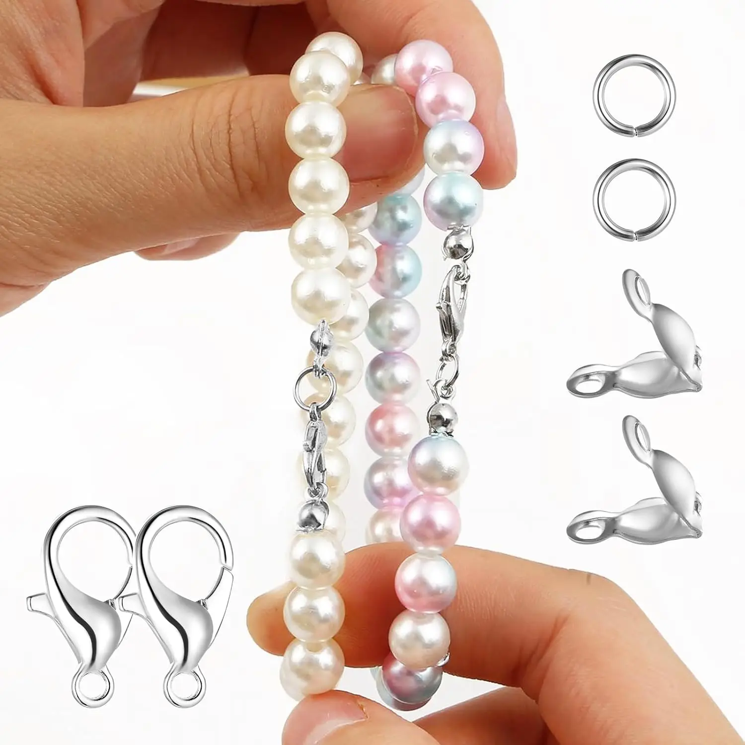 1 Set Edelstahl-Perlenspitzen, Knotenabdeckungen, offene Biegering-Anschlüsse, Verschluss für DIY-Halskette, Armband, Schmuckherstellung, Zubehör – Detail 6