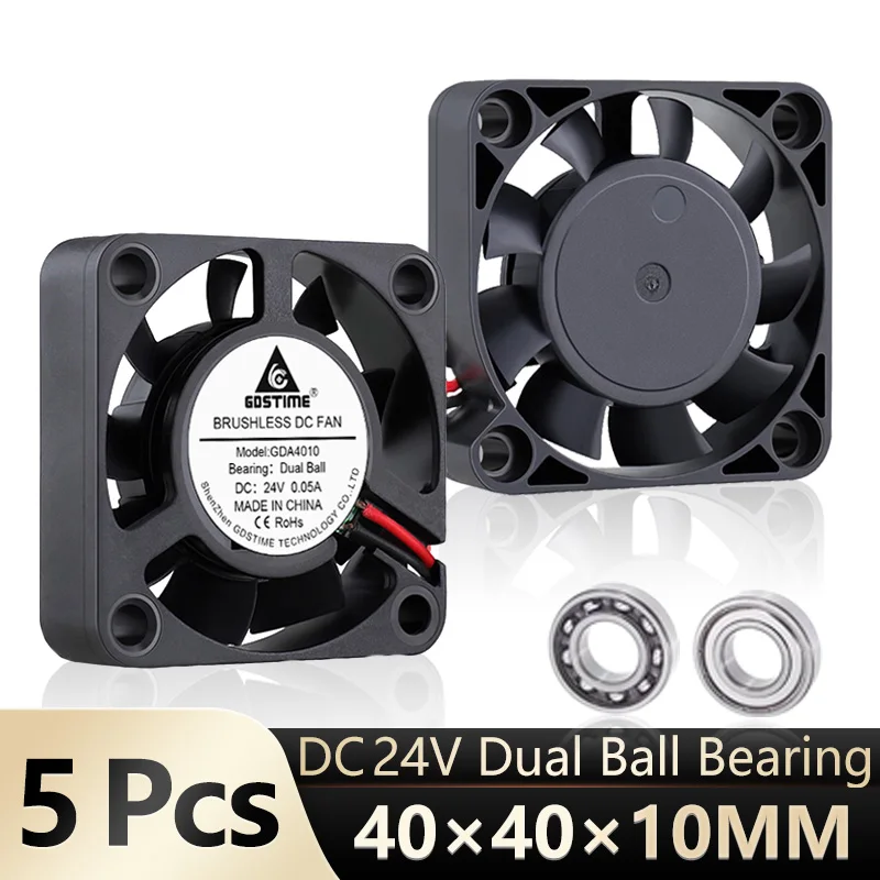 5 Pcs Gdstime 4010 Cooling Cooler 40*40*10mm 3D Printer Parts DC 24V 4cm Dual Ball Bearing Radiator 40mm Low Noise Cooler Fans