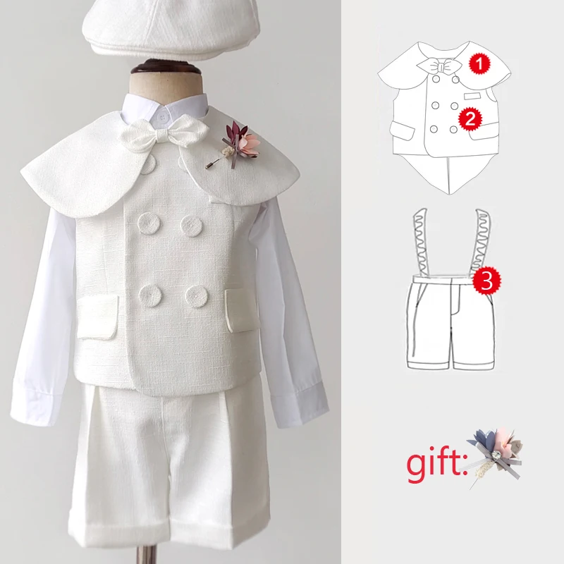 חליפת בוטיק לתינוק בן לטקס הטבילה ערבות לבנה ערבות ילדים גברים 1-4 שנים יומולדת חתונה מסיבת בגדים
