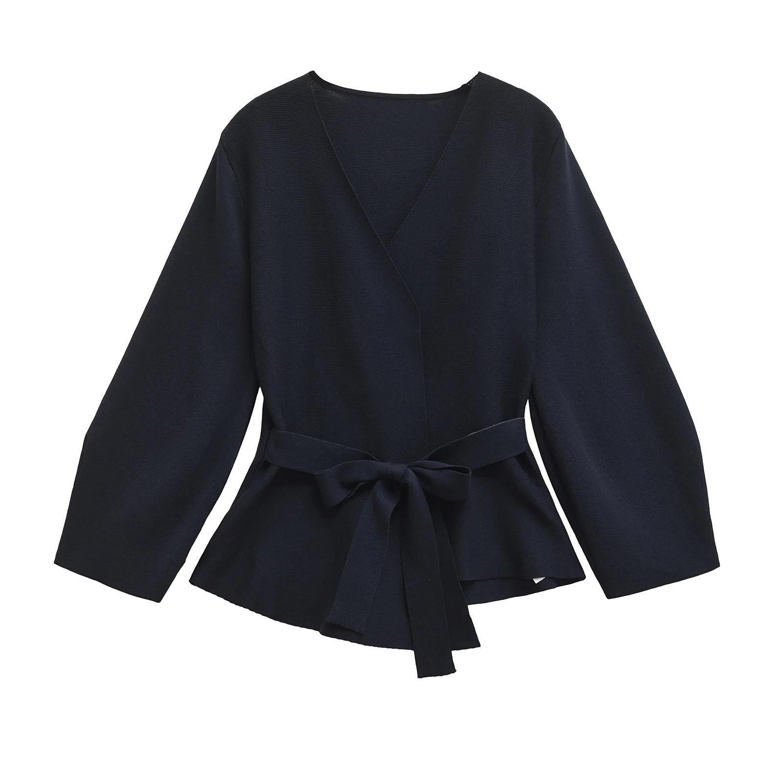TRAF Spring Women Fashion Shoulder Pad Belt Knit Blazer Women Retro V-neck Long Sleeve Versatile Female Coat 9598/128 2