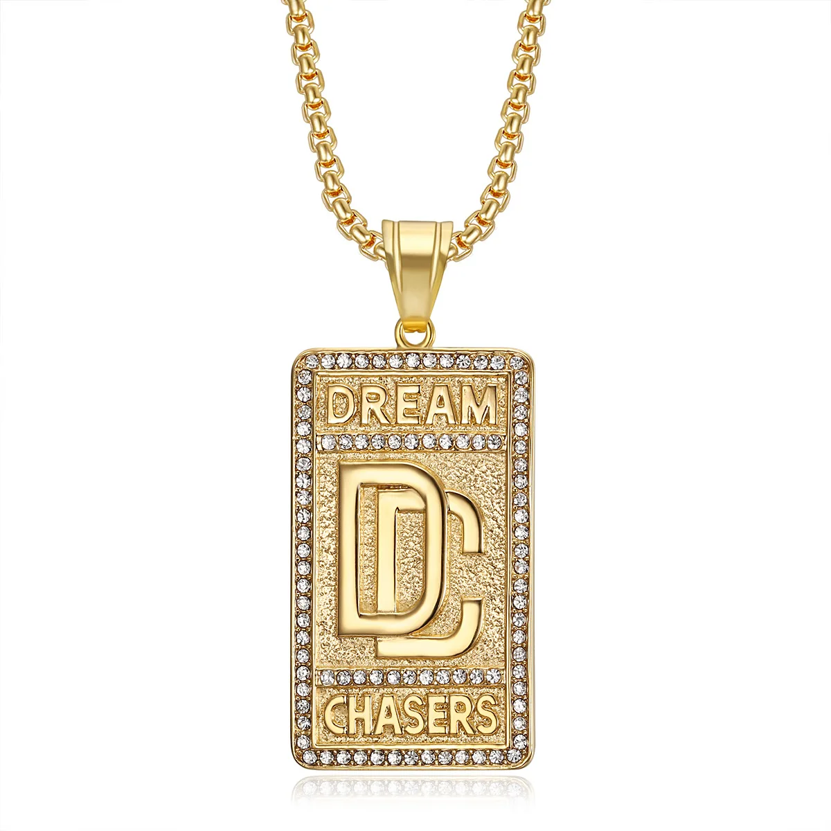 Hip Hop Custom Stainless Steel Gold Crystal Pendant Cubic Zirconia Necklace Men Square Pearl Chain Wholesale 4