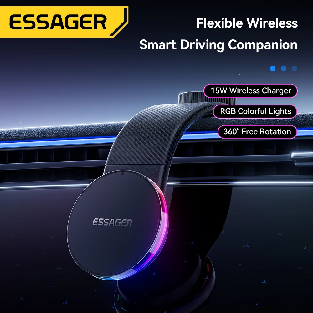Essager 360° Free Rotation Magnetic Car Phone Holder LED 15W Wireless Charger Stand for Magsafe For iPhone 17 16 15 14 Pro Max