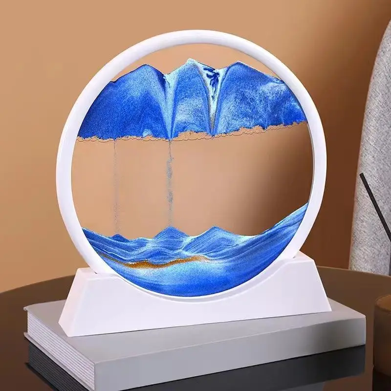 7/12 Inch Sandscape Moving Sand Art Picture Round Moving Hourglass 3D Mountain Motion Display Flowing Sand Painting Home Decor Sand Timer Liquid Hourglass Timer Colored Hourglass