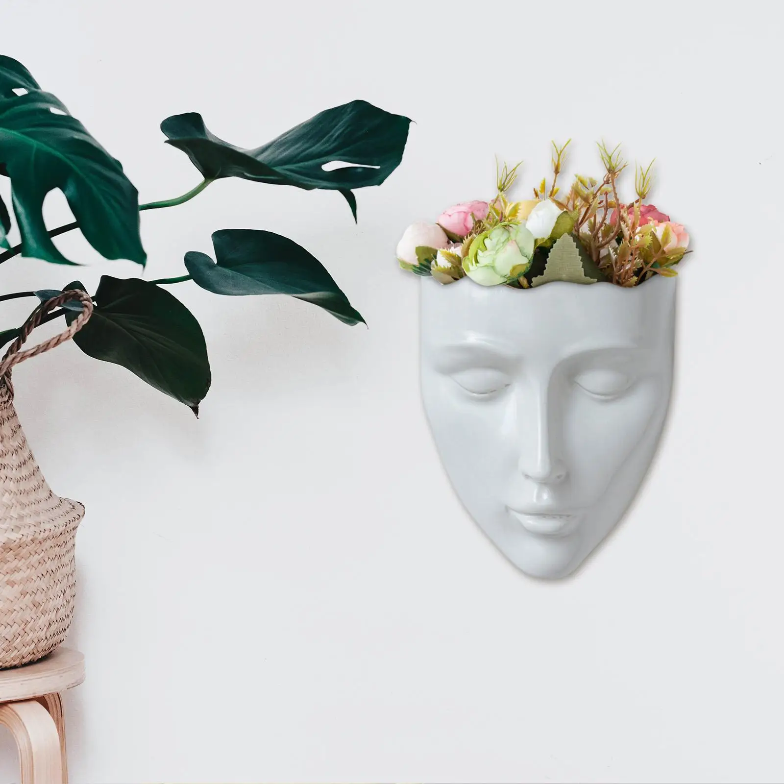 

Creative Face Flower Pot Wall Mounted Flowerpot Hanging Basket Ceramic Succulent Planter Indoor Outdoor Home Garden Decoration
