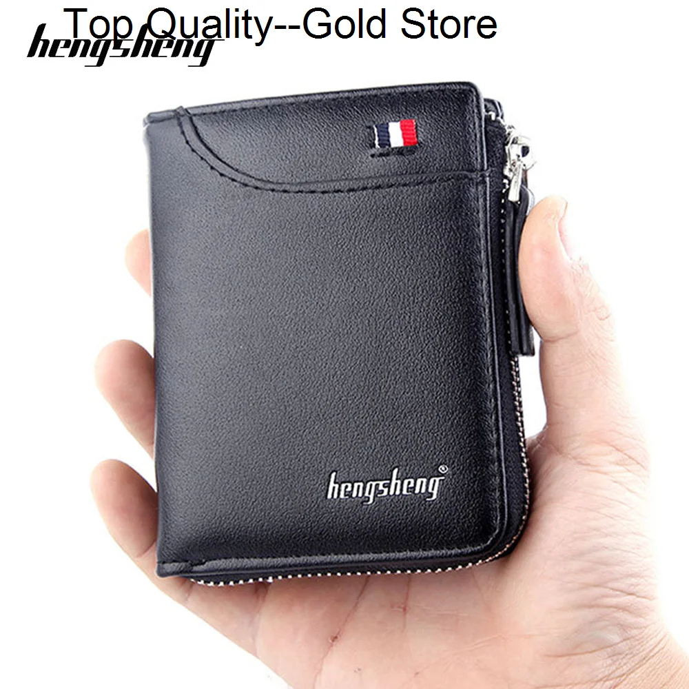 

Fashion small men wallet black short zipper purse with coin pocket Brand soft Pu leather man card holder designer male money bag