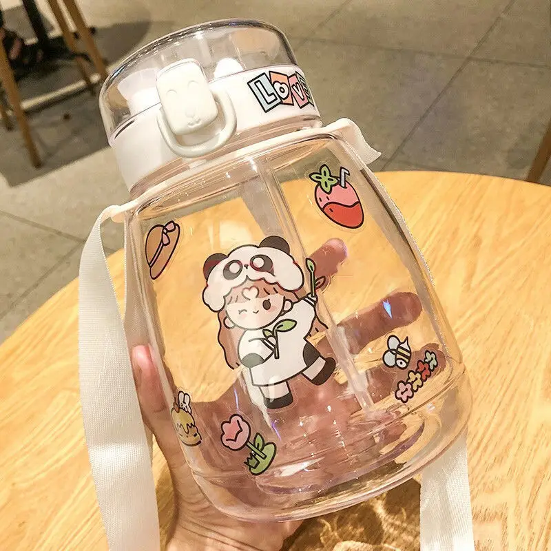 

1300Ml Sports Water Bottle Summer Double Drinking Cup Straw Cup Adult Student Portable Large-Capacity Plastic Water Cup