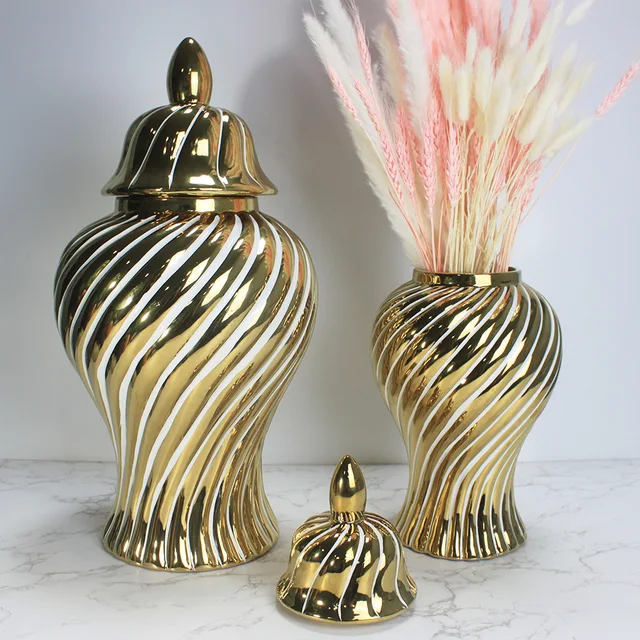 Kerámia Tároló Tartály Shogun Jar Aranyfehér Forgó Béren Kívüli Gyömbér Edény Virág Váza Vintage Porcelán Kézműves Otthoni Dekoráció - Image 3