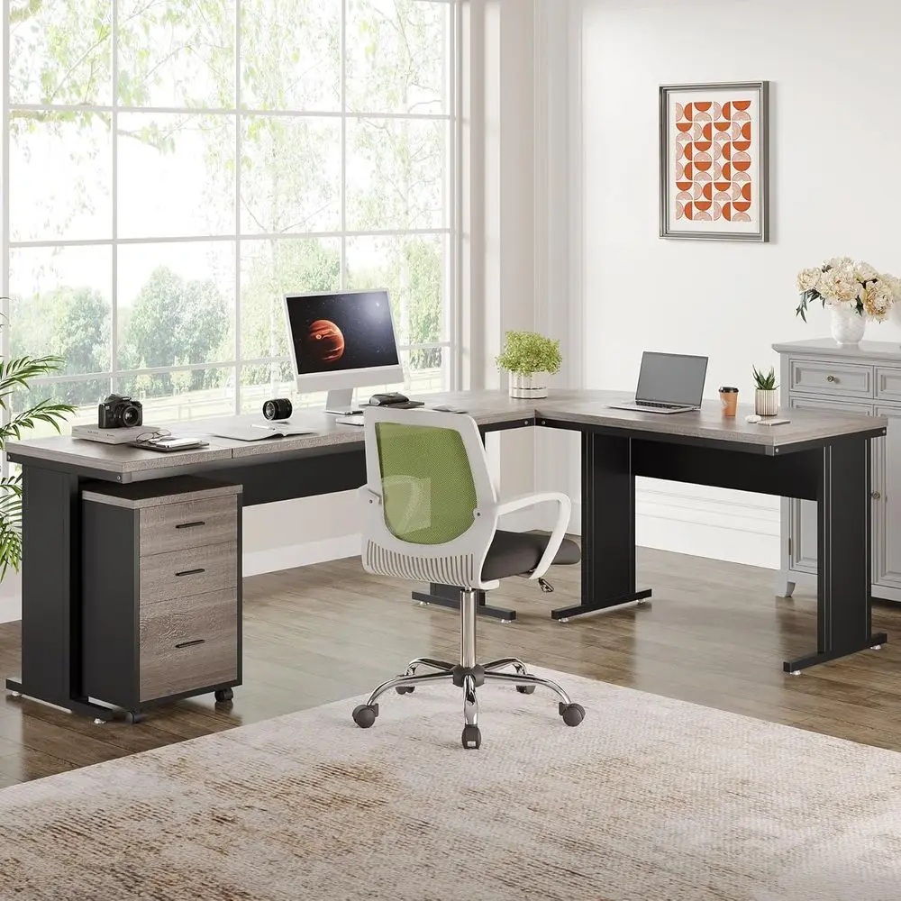 83 Inch L-Shaped Computer Desk with Storage