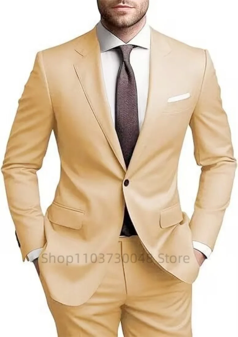 Smart Casual Men's Suit Notch Lapel One Button Jacket Pants Groom Wedding Prom Party Dinner Tuxedos Business 2-Piece Suits Set