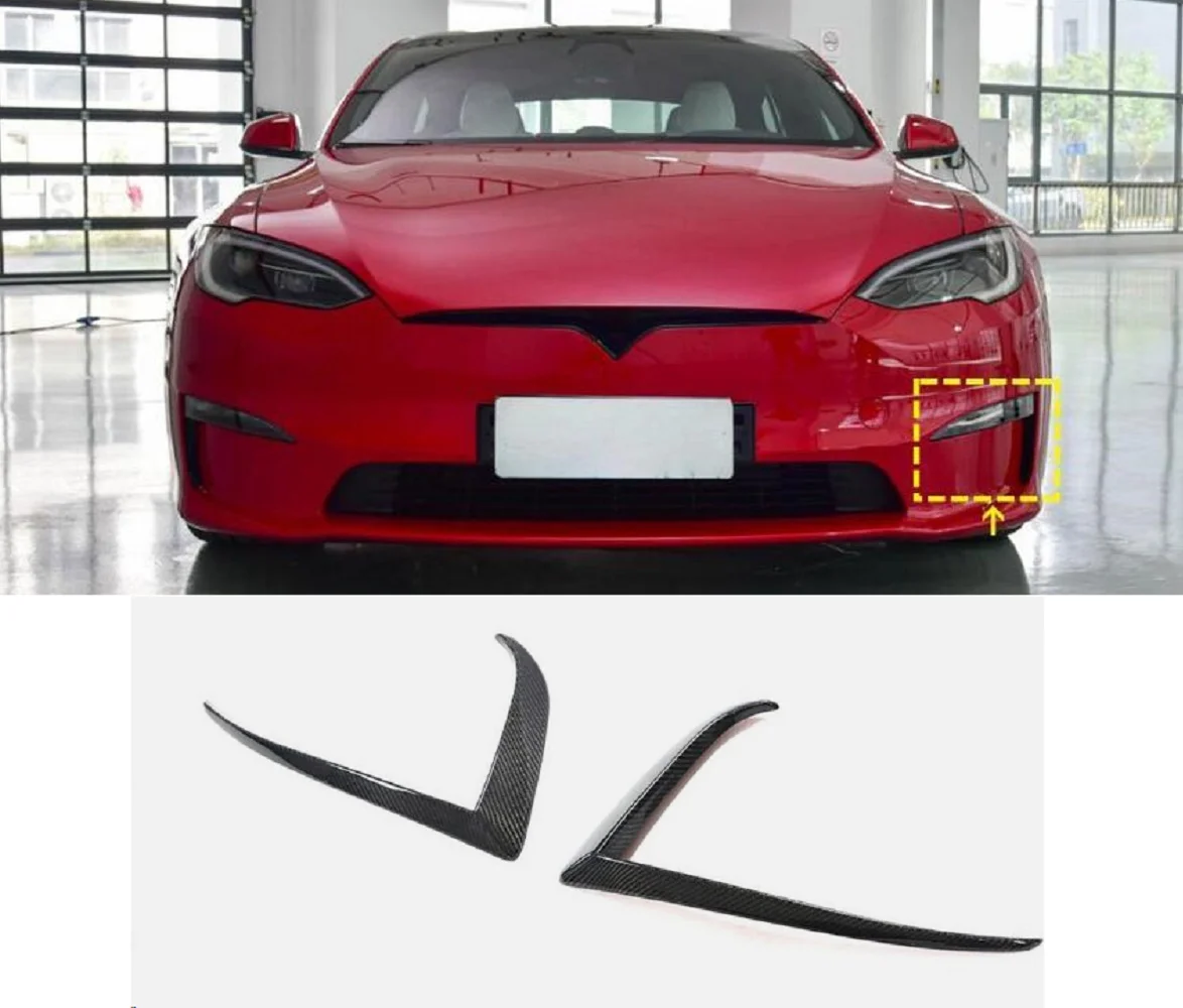 

Real Carbon Fiber Front Bumper Air Vent Trim Cover Fins For Tesla Model S 2021-2023