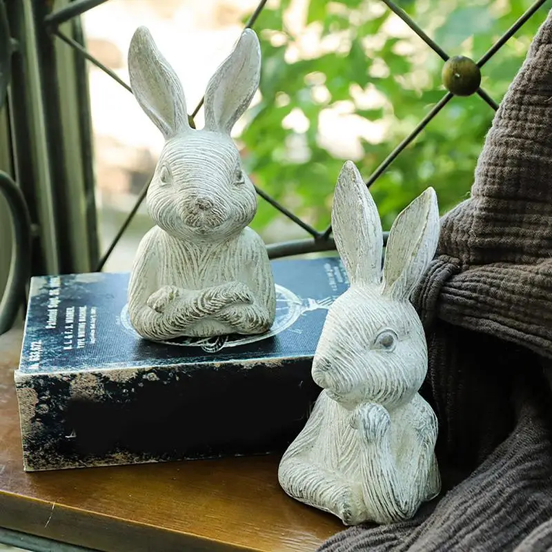 

Фигурки кроликов, домашний декор, Фигурка кролика из смолы на половину тела, 2 шт., декоративная текстура из дерева, уличный Декор кролика для дома, внутреннего дворика