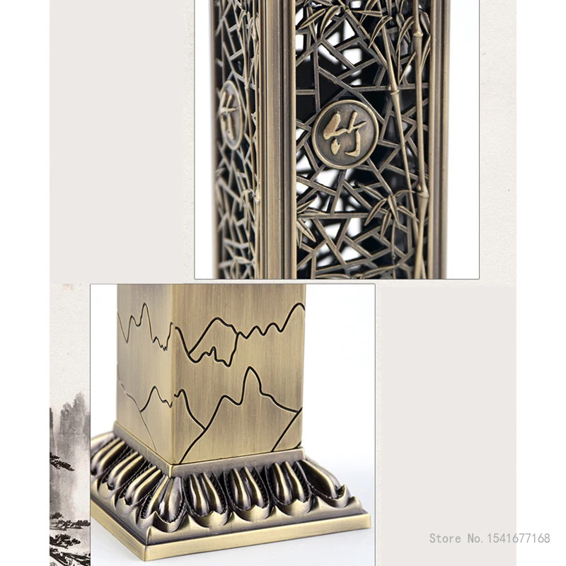 Retro Metal Vertical Incense Burners, Bamboo Pattern, Hollowed Out, Indoor Line Aroma Rack, Living Room Bedroom Decoration, 1Pc