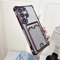 Glitter Gradient Plating Card Holder Phone Case - Stylish and Protective Back Cover - S20 (Black)