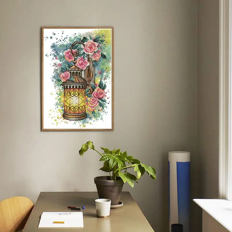 DIY Floral Pattern Rose Wall Sconce Cross Stitch Kit 14CT 16CT 11CT Printed Fabric Embroidery Sewing DIY Hand Needlework