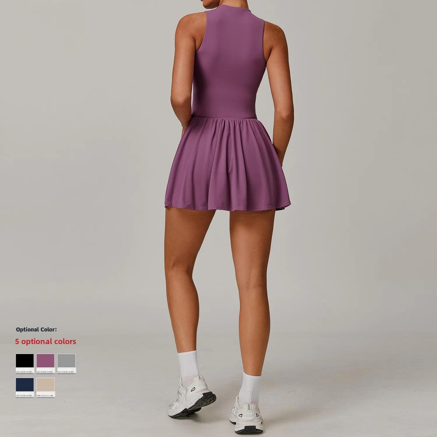 Women's Cloud Sense Two-piece Stand Collar Anti-exposure A-Line Swing Dress Polyester Spandex Quick Dry Outdoor Running