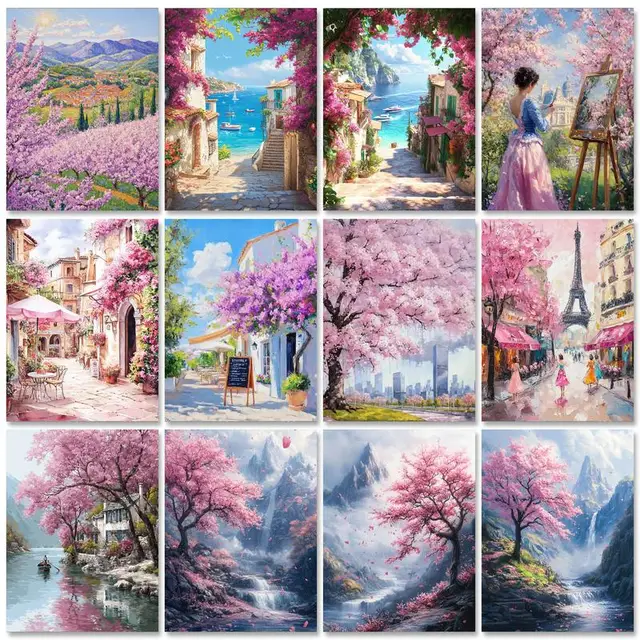 RUOPOTY – peinture par numéros pour adultes, Kits avec cadre, fleurs, paysage de rue, image par numéros pour décoration de maison, 40x50cm 1