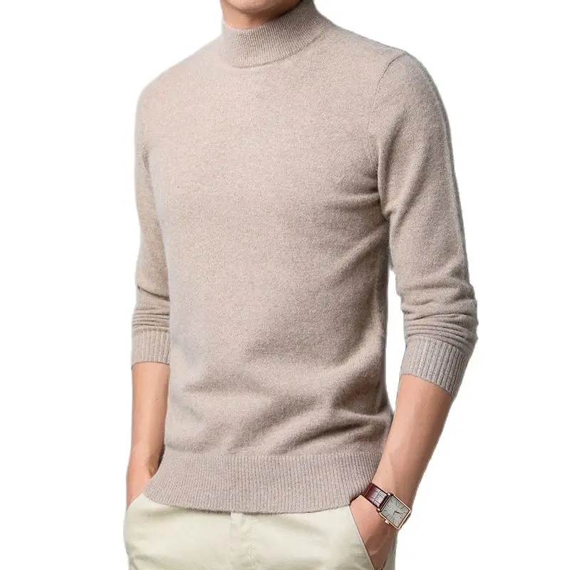

New Sweater Mens Pullovers Half Turtleneck Slim Fit Jumpers Knitwea Casual Clothing Male Fashion Brand Distressed Sweater Solid