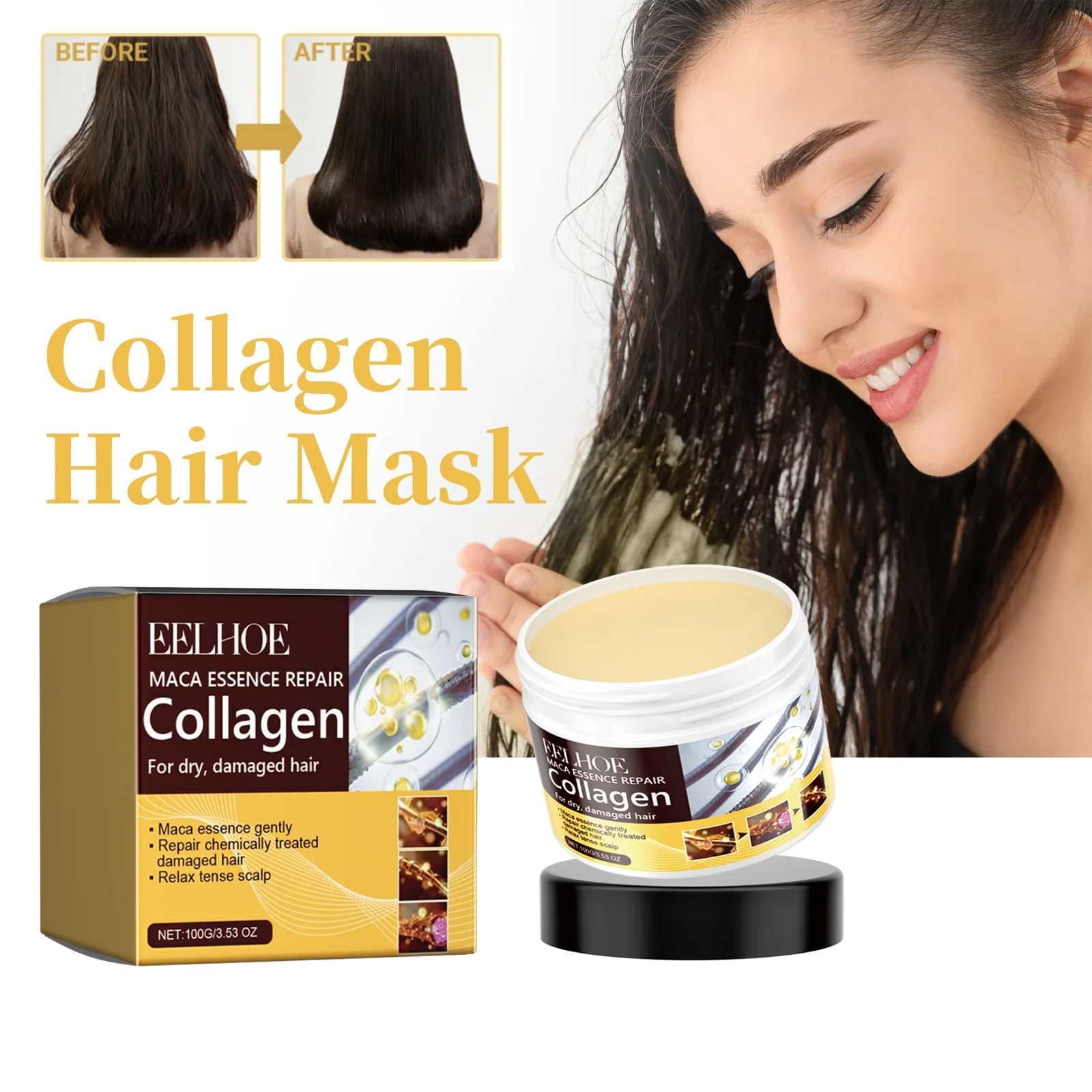 Collagen Hair Mask Reduce Dryness And Frizz Prevent Hair Splitting Moisturize Soften Hair Improve Hair Texture Hair Care Mask 1