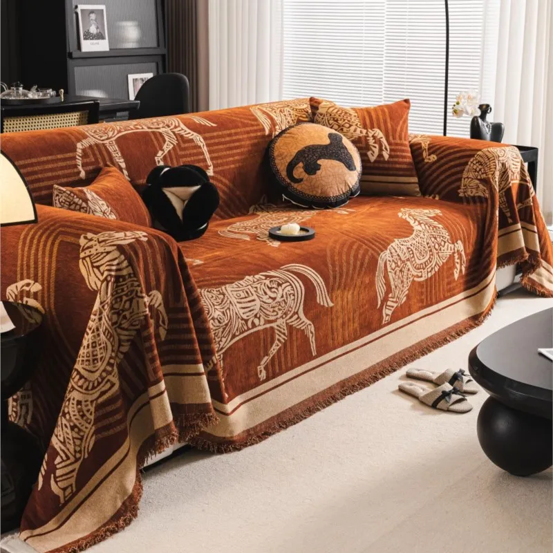 Funda Sofa Home Chenille Horse Print Sofa Mat Throw Blankets All-season Camping Picnic Blanket Cover Sofa Cover 2024 Autumn 3